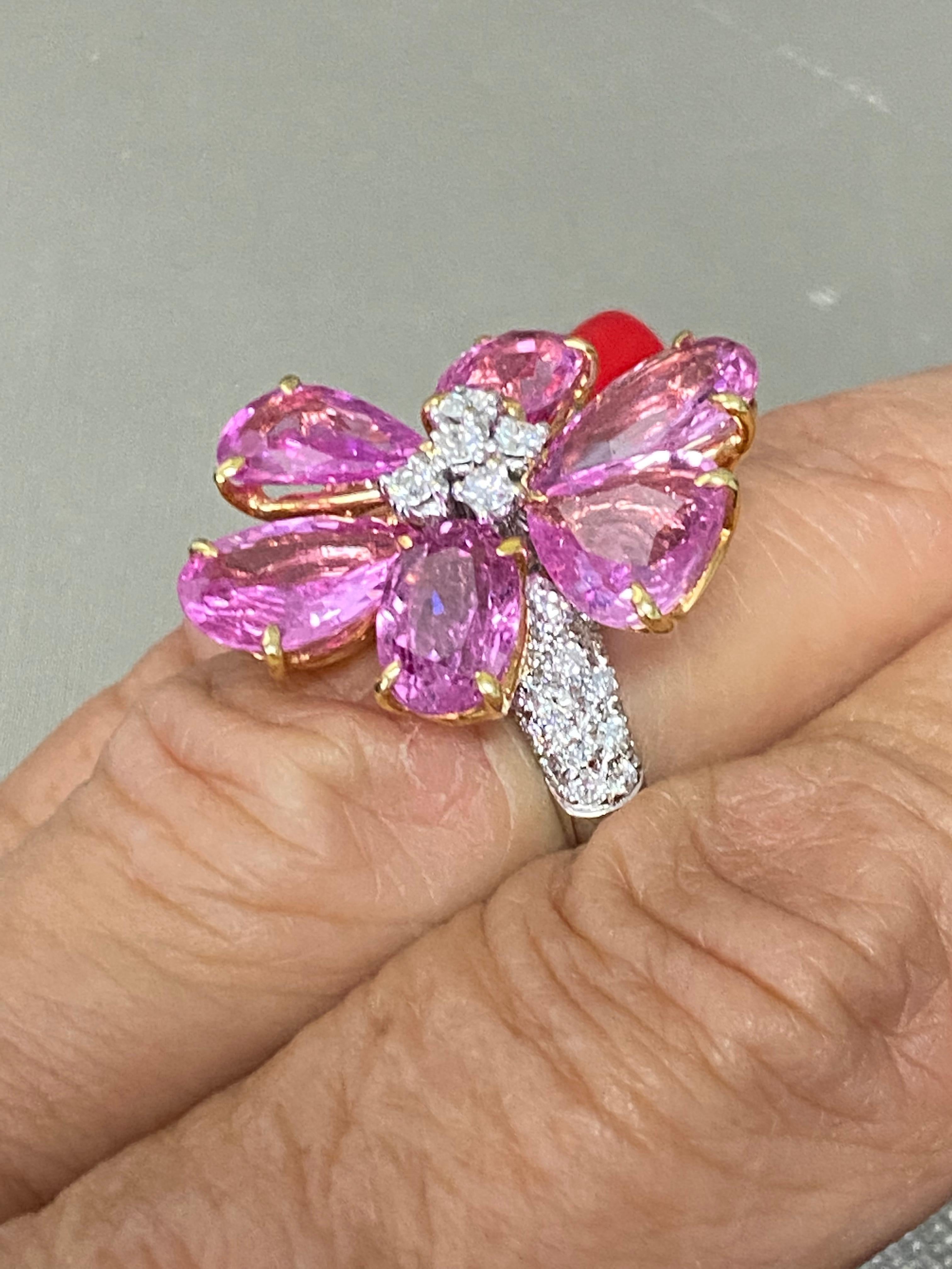 18K Pink Sapphire Flower Petal Ring 3.00 Ct Vibrant Color In New Condition In Laguna Hills, CA