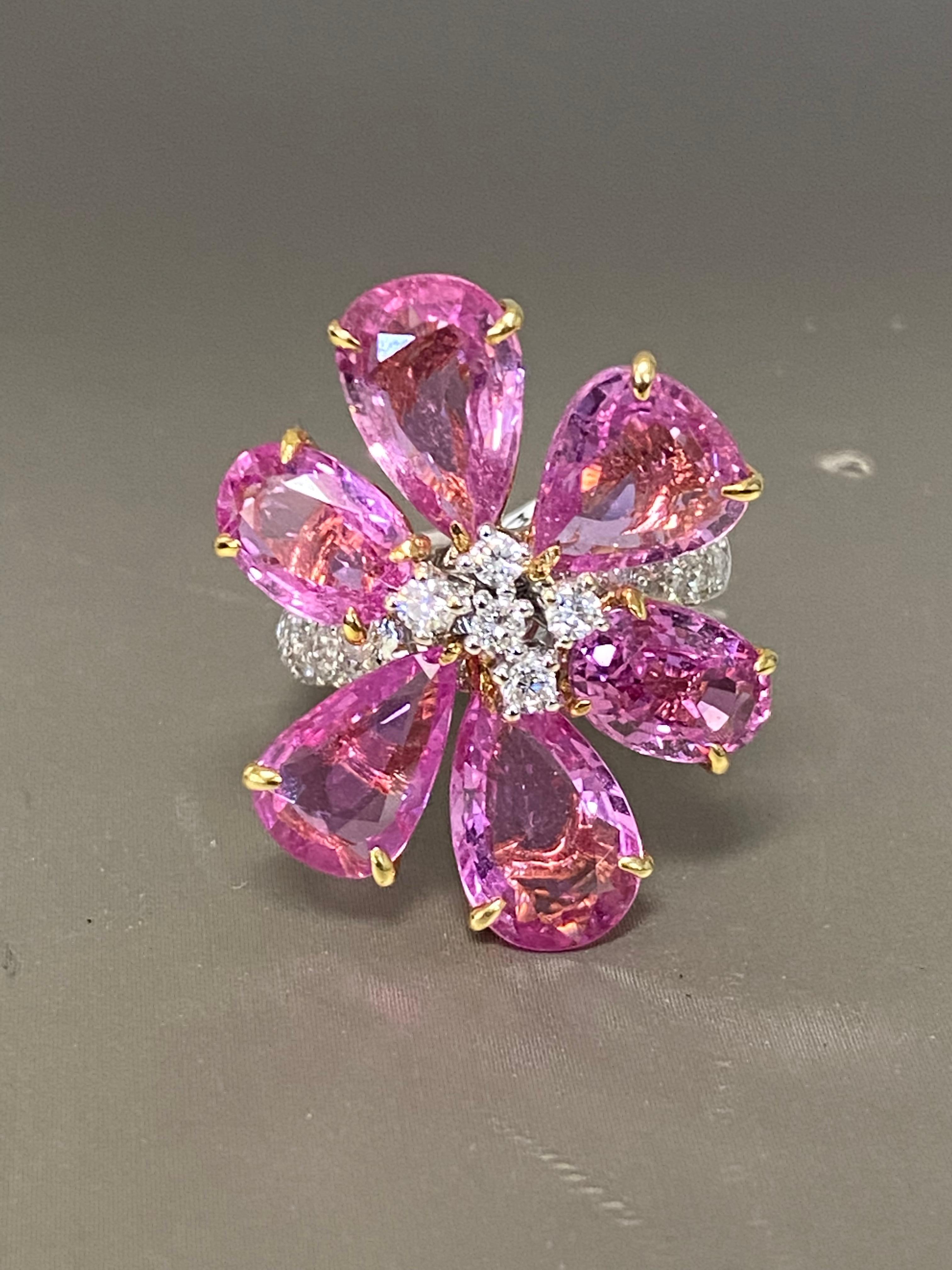 Women's or Men's 18K Pink Sapphire Flower Petal Ring 3.00 Ct Vibrant Color
