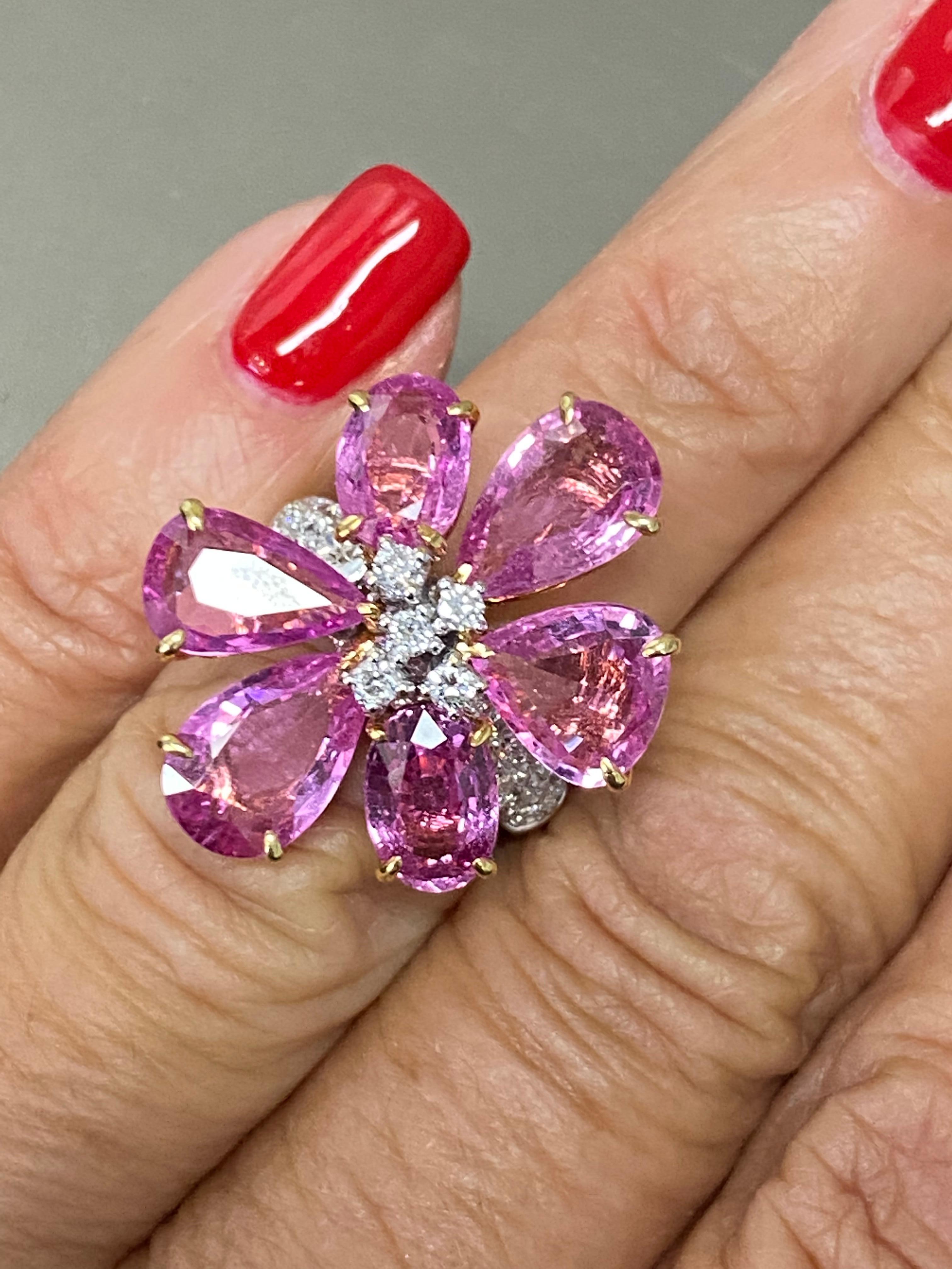 18K Pink Sapphire Flower Petal Ring 3.00 Ct Vibrant Color 1