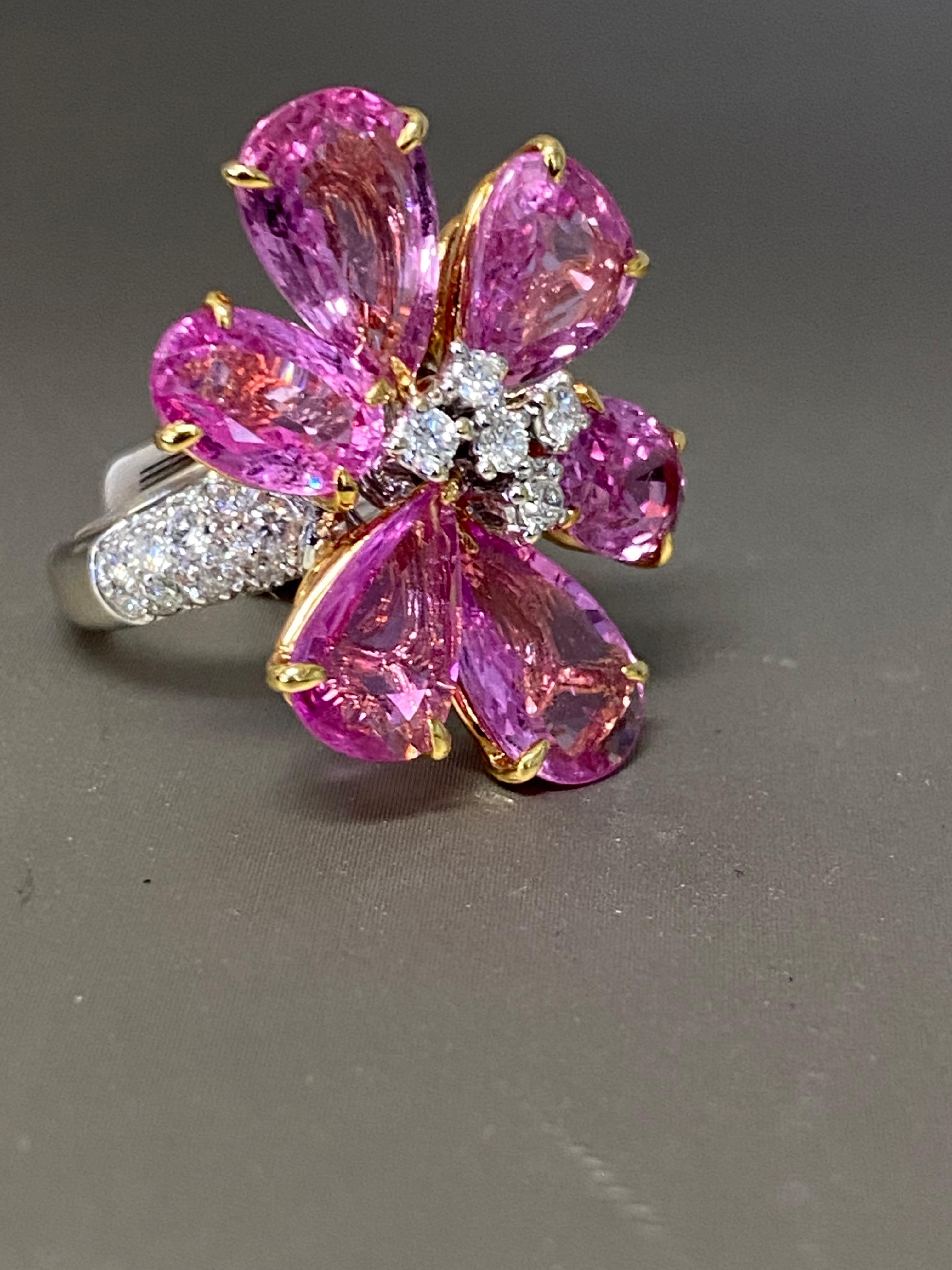 18K Pink Sapphire Flower Petal Ring 3.00 Ct Vibrant Color 2
