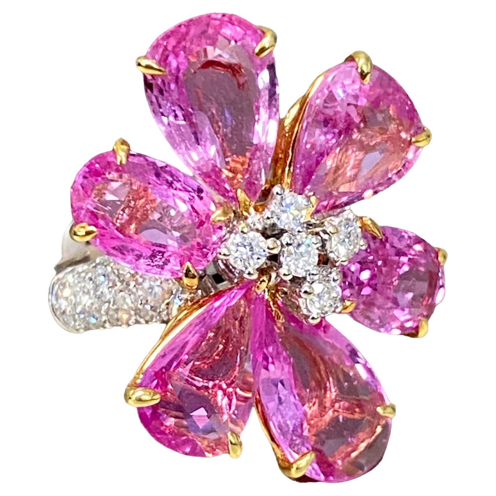 18K Pink Sapphire Flower Petal Ring 3.00 Ct Vibrant Color