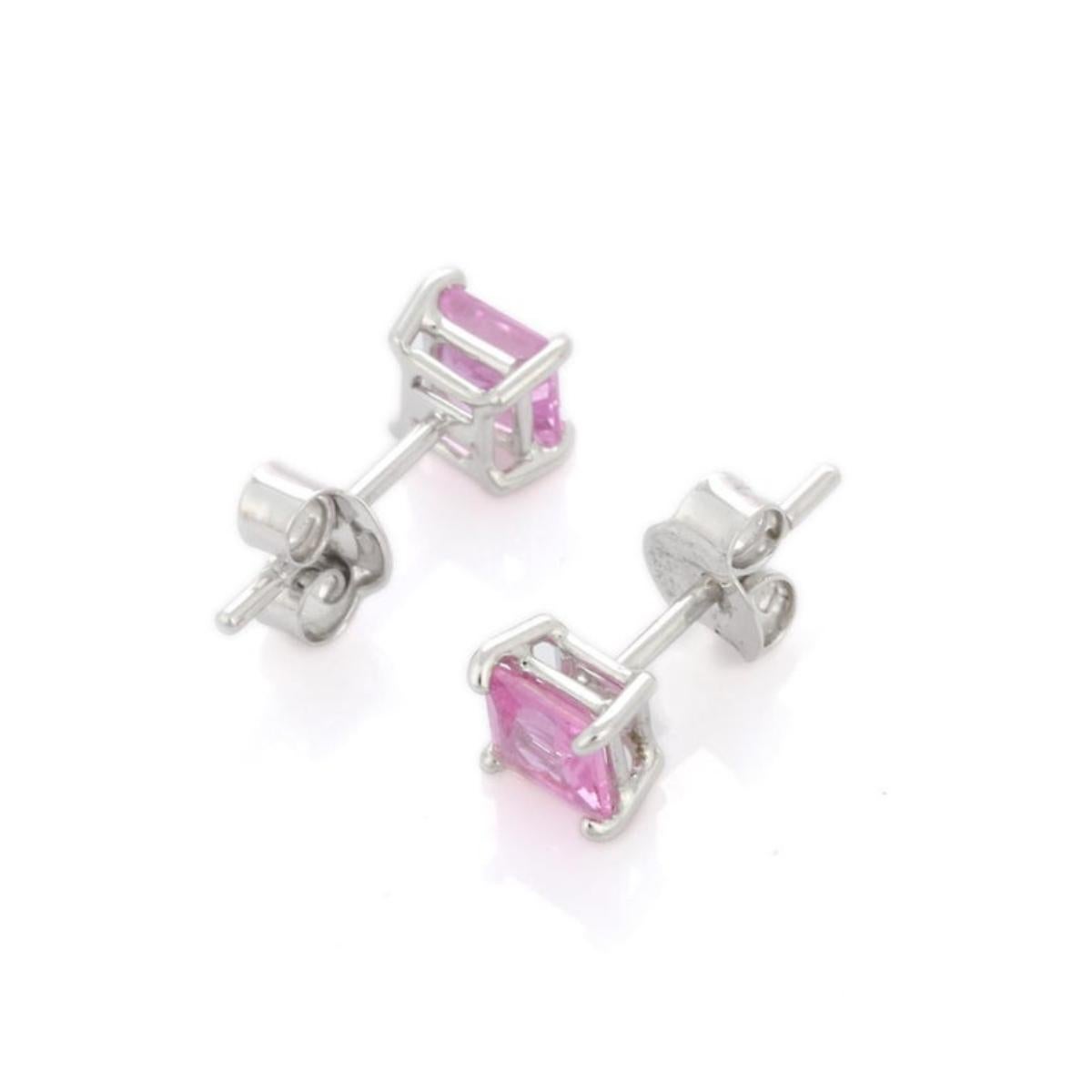18K Solid White Gold Natural Pink Sapphire Stud Earrings for Mothers Day Gift For Sale 3