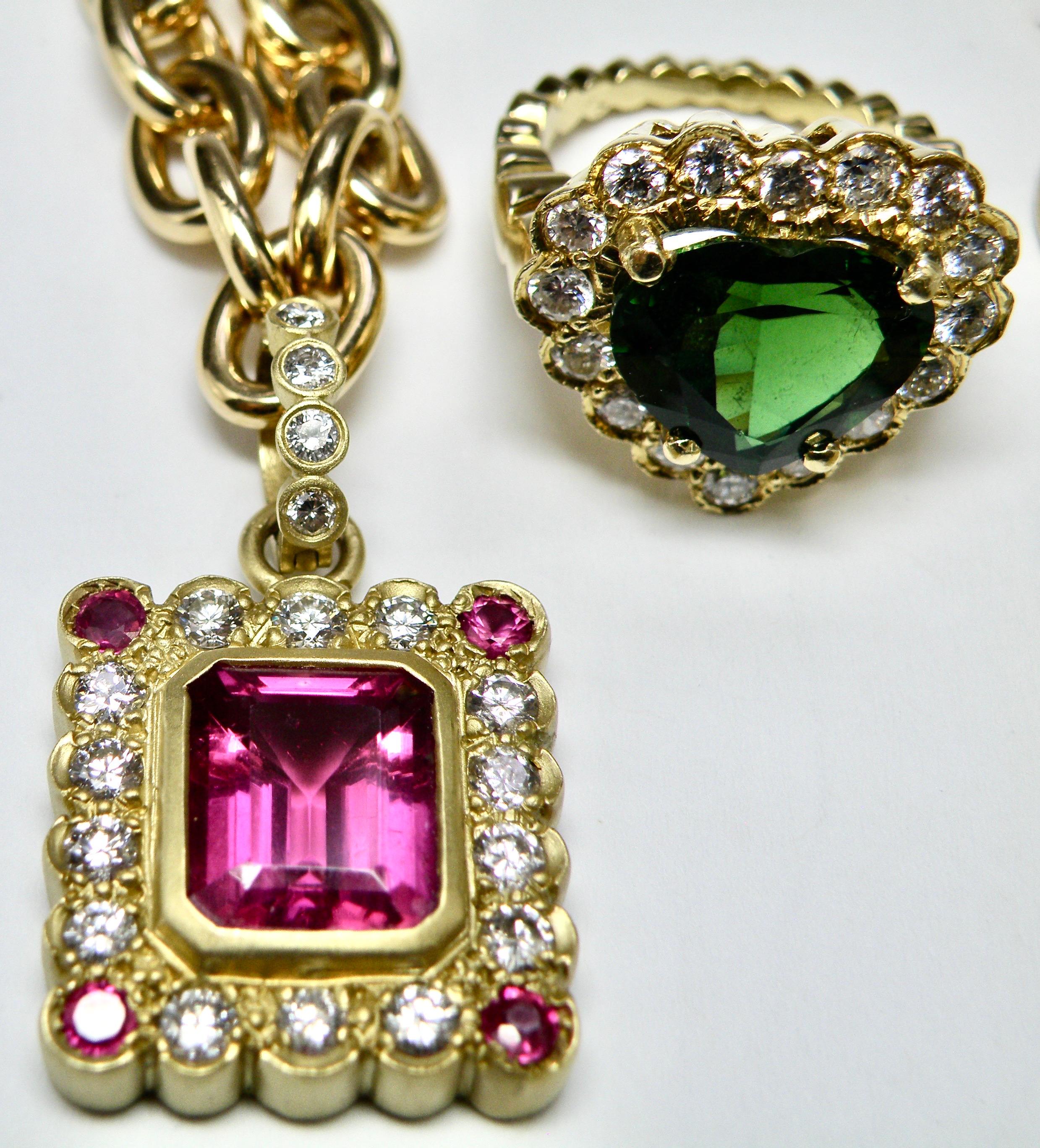 Women's or Men's 18K Pink Tourmaline and Diamond Pendant For Sale