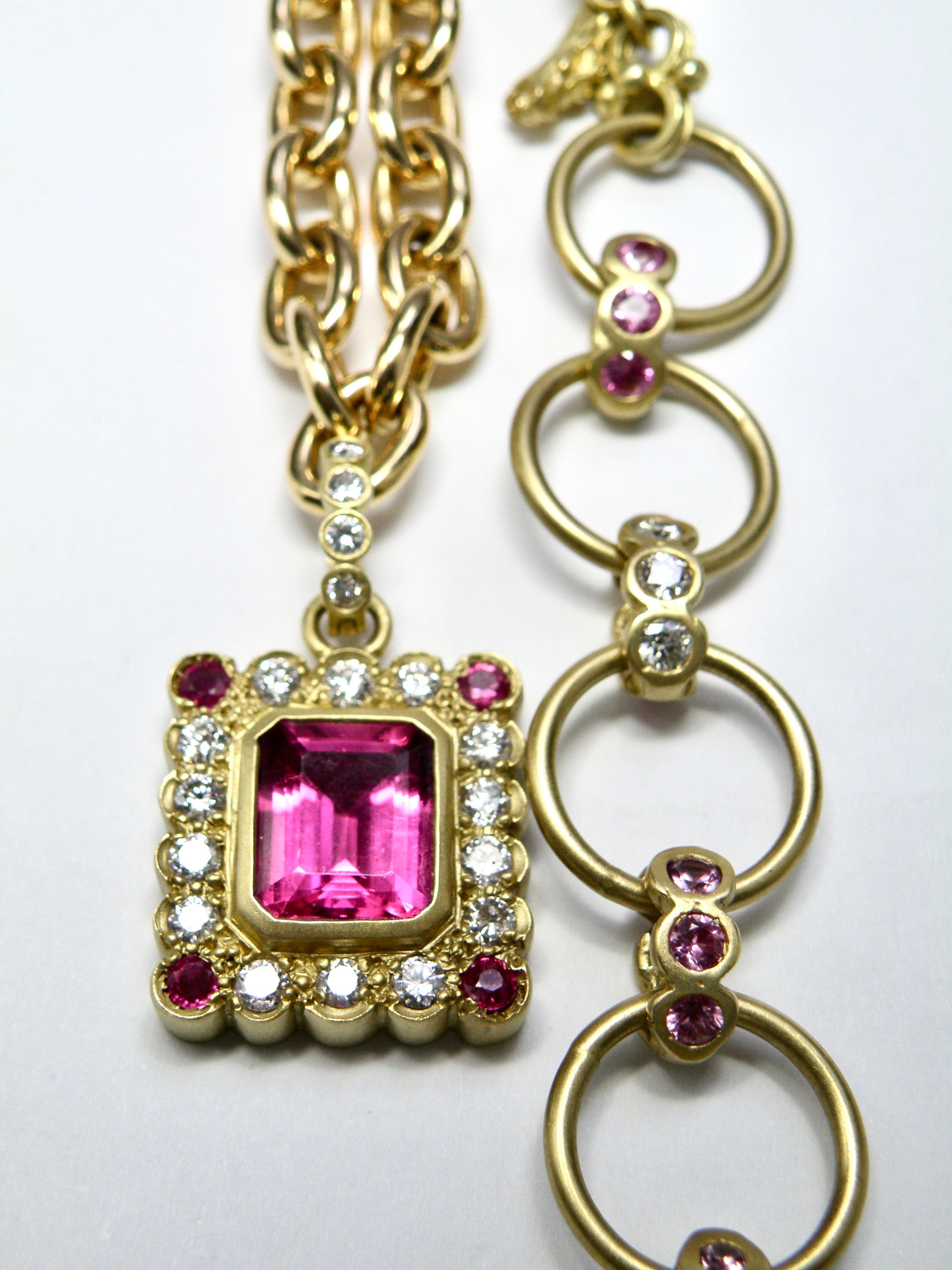 18K Pink Tourmaline and Diamond Pendant For Sale 1