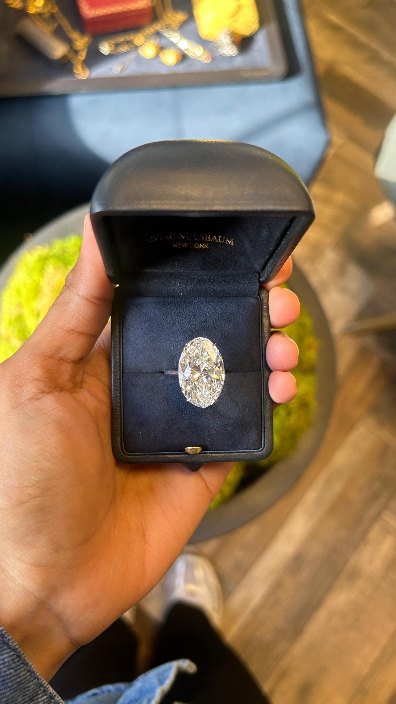 Modern Issac Nussbaum 18K Platinum 18 Carat Oval Diamond H Color VS1 Clarity Ring. For Sale