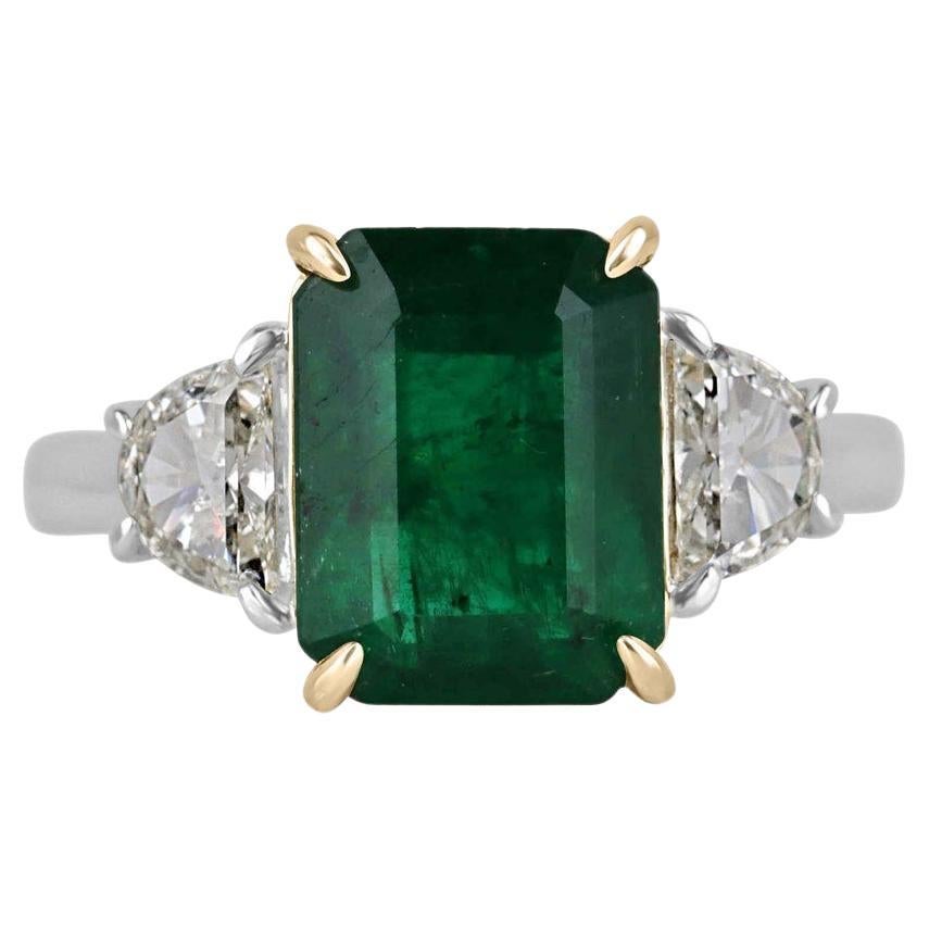 18K Platinum 4.79tcw AAA Emerald & Diamond Ring, Dark Green Emerald & VVS2 Diamo