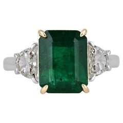 Bague en platine 18 carats 4,79 ctw AAA Emerald & Diamond, émeraude vert foncé et diamant VVS2 Diamo