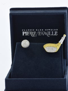 Boutons de manchette en platine 18 carats et diamants blancs et jaunes intenses Golf Driver