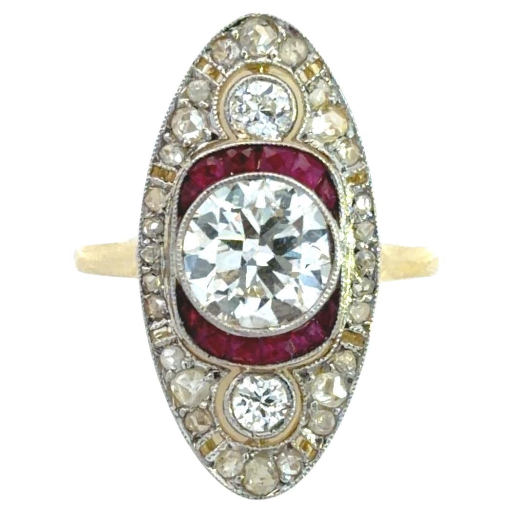 18k 
Platinum Art Deco Diamond Ruby Ring For Sale