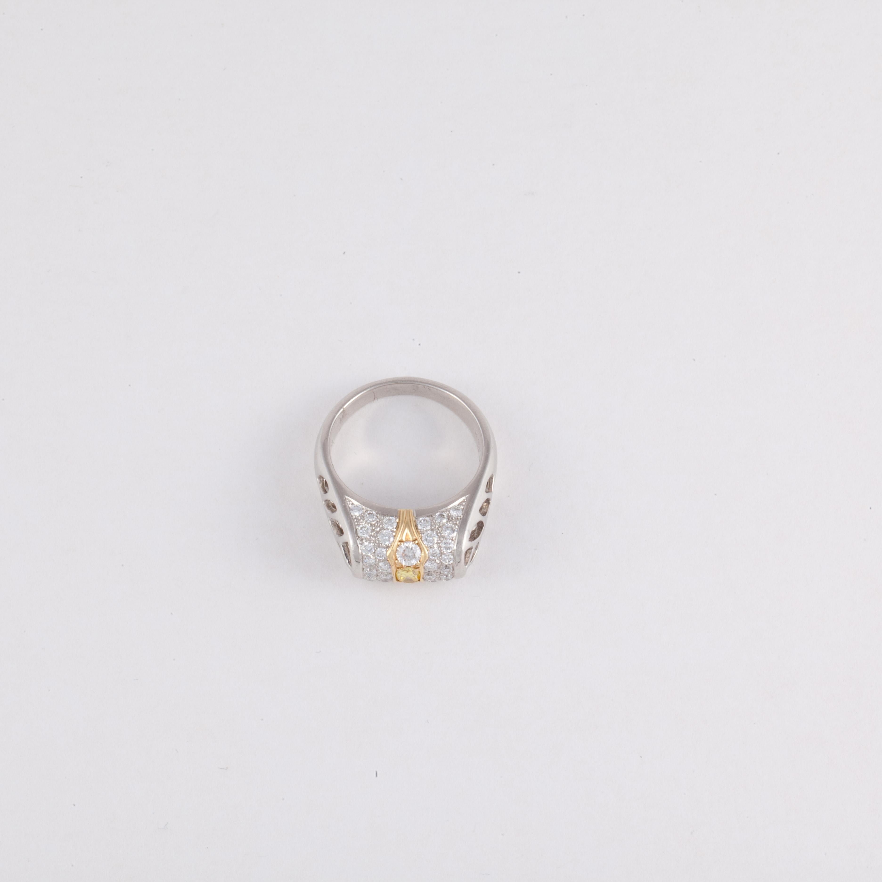 Mixed Cut Platinum Canary Diamond Ring with 18K Gold For Sale