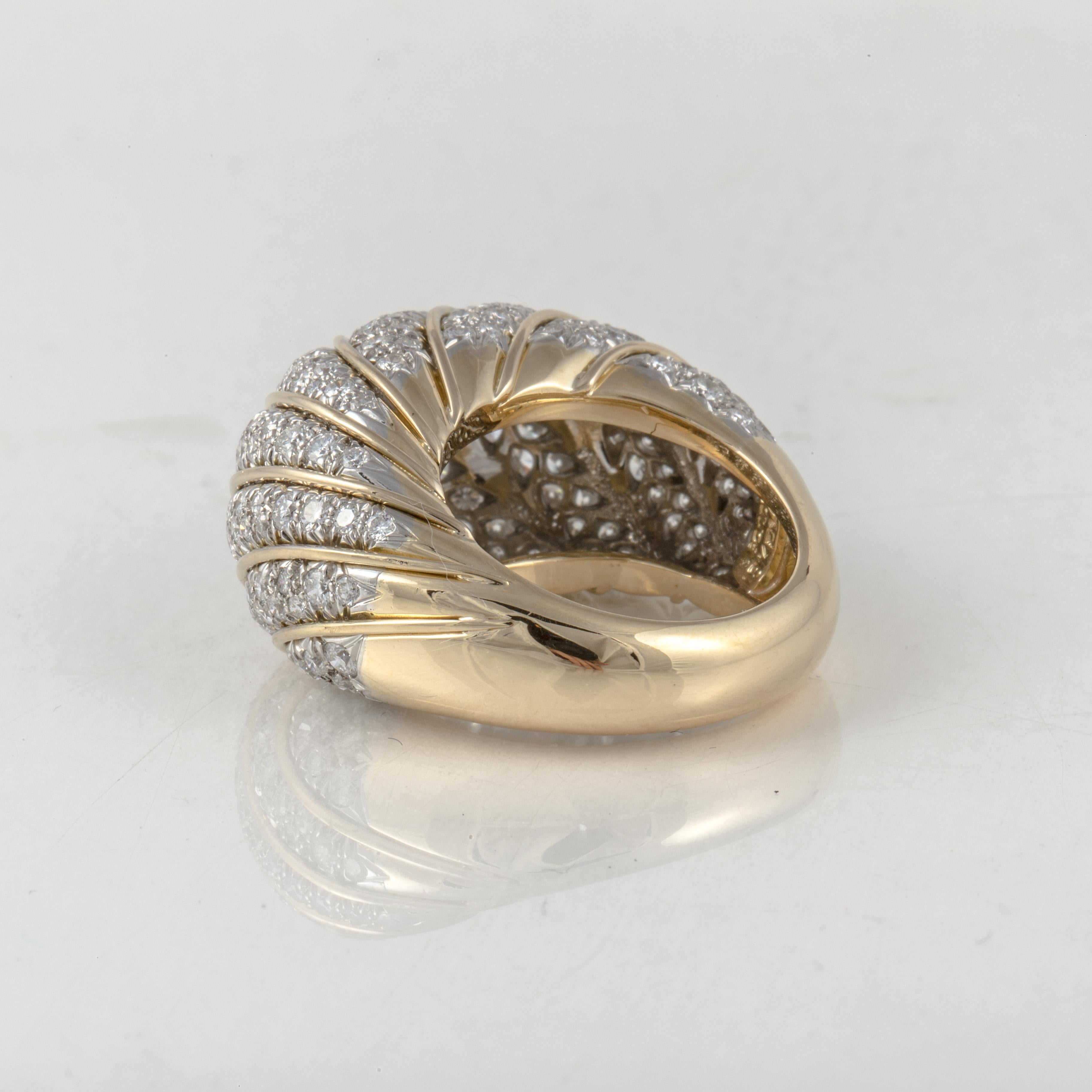 Kuppelring aus 18 Karat Gold und Platin mit Pavé-Diamant im Zustand „Gut“ im Angebot in Houston, TX