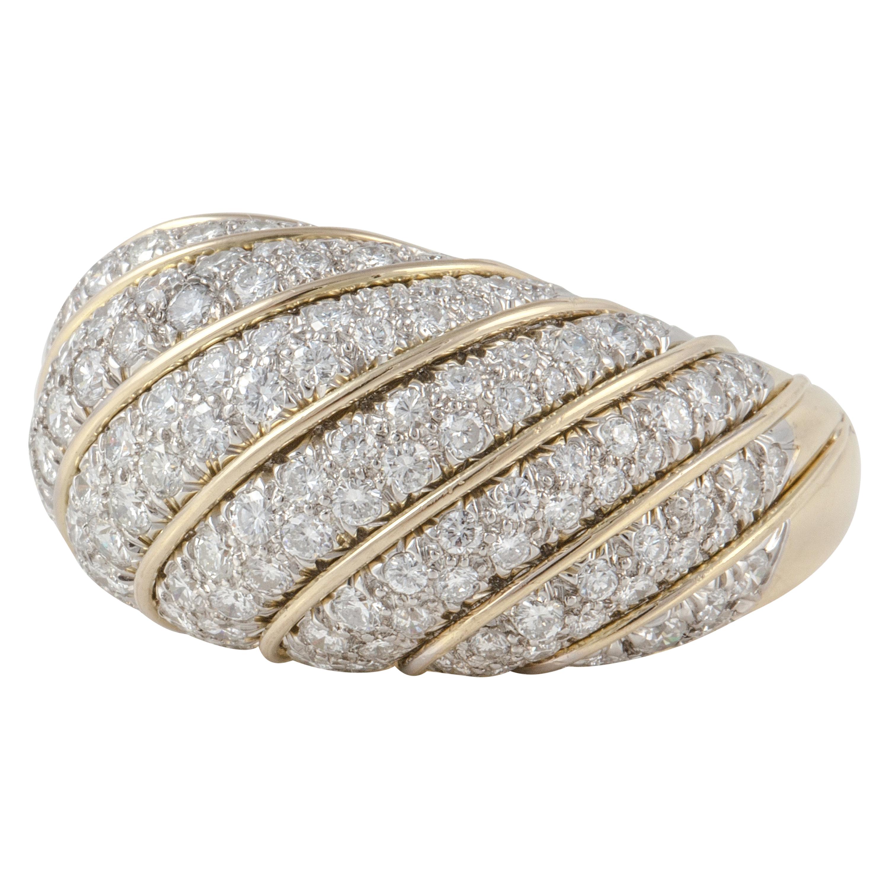 Pavé Diamond Dome Ring in 18K Gold and Platinum For Sale