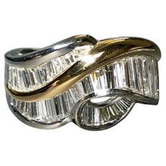 18K Platinum Large Channel Set Baguette Diamond Wave Band Ring 3.20ctw G Vs