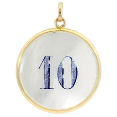 18K Poker Chip Pendant Mother of Pearl Blue Enamel 18K YG “10”
