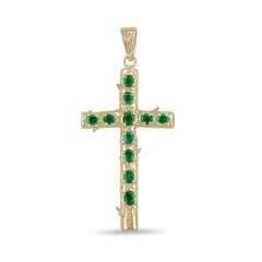 18 Karat Pre-Colombian Style Smaragd Gold Kreuz-Anhänger Oval Smaragd Religiös