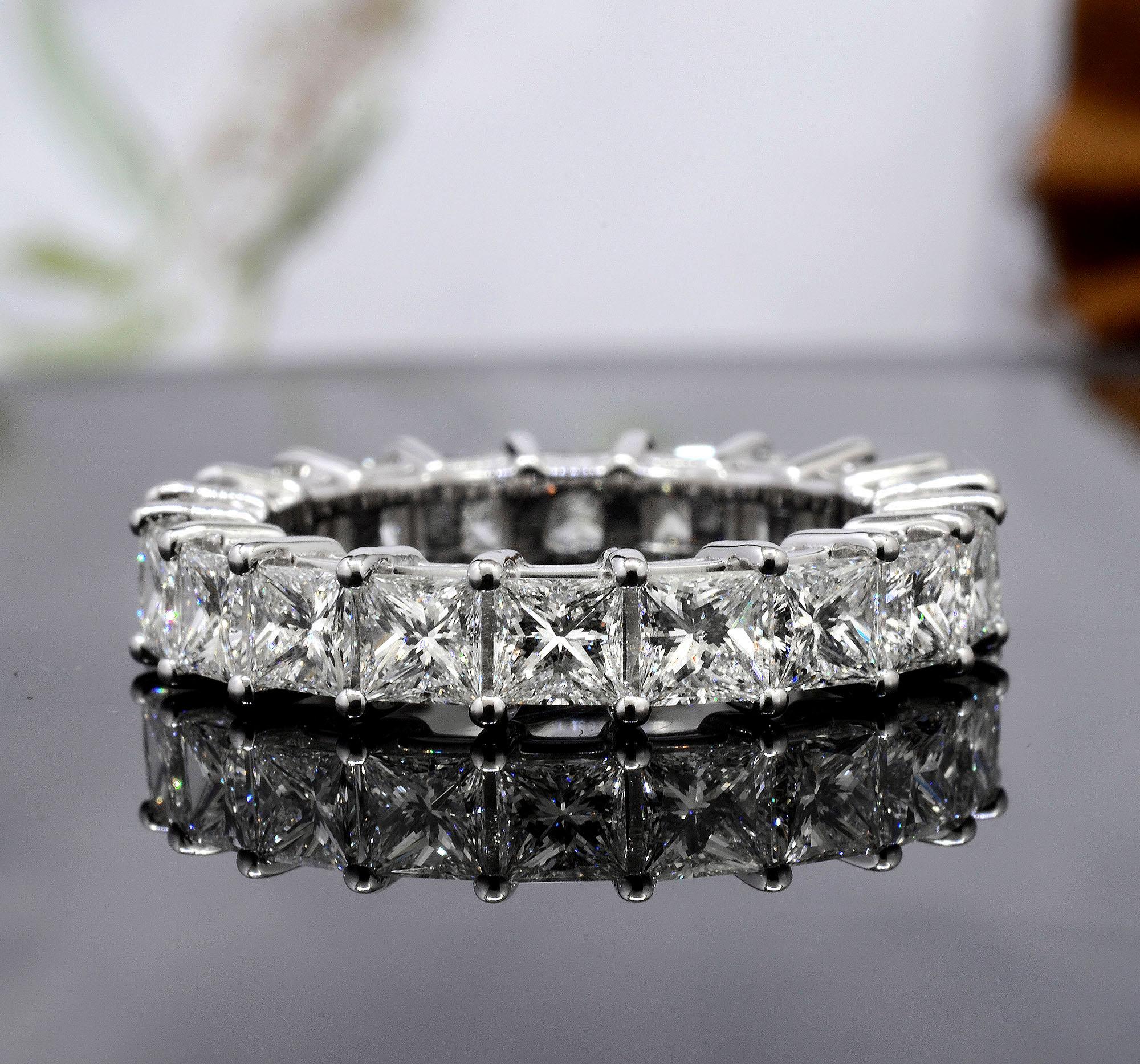 For Sale:  18k Princess Cut 5 Carat Eternity Ring Natural Diamonds F-G Color VS Clarity 2
