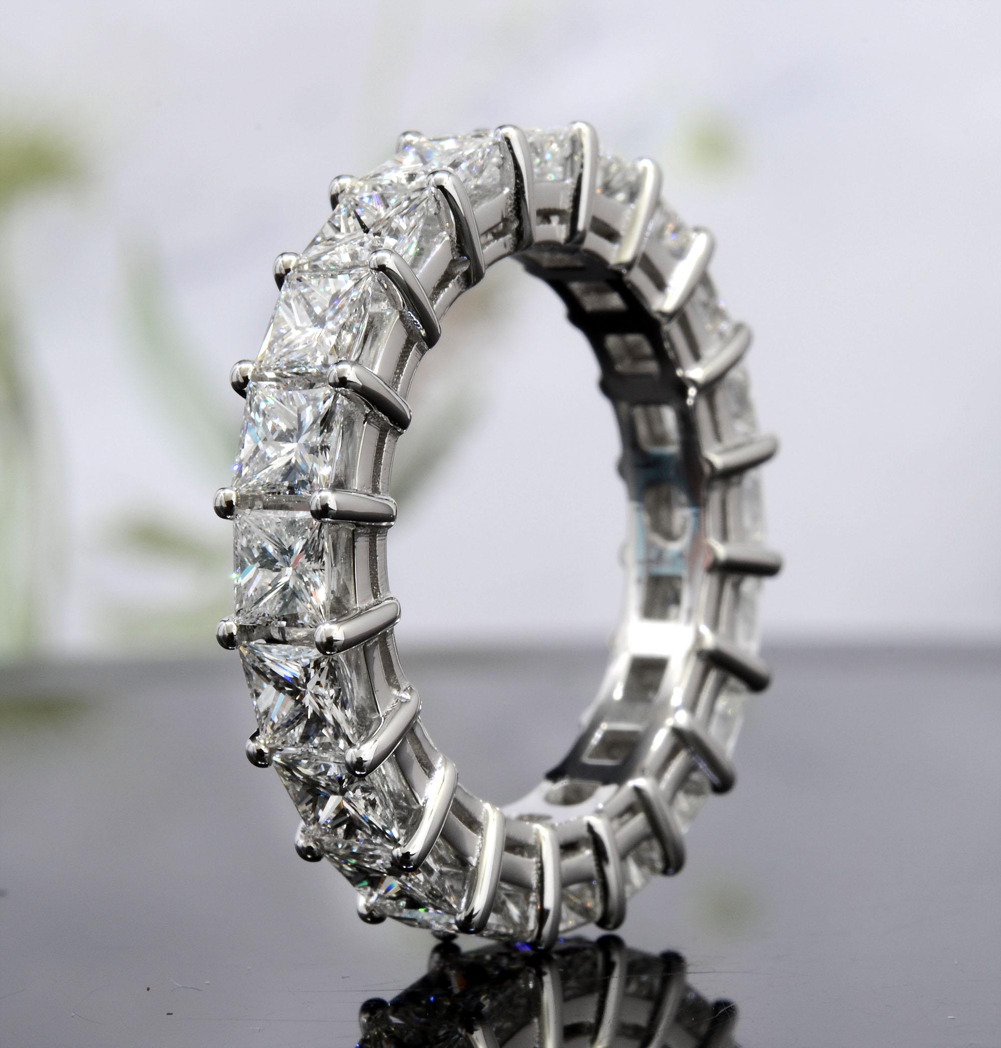 For Sale:  18k Princess Cut 5 Carat Eternity Ring Natural Diamonds F-G Color VS Clarity 3