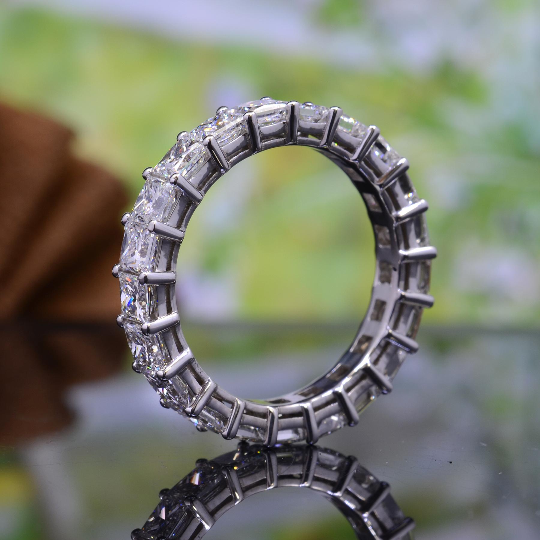 For Sale:  18k Princess Cut 5 Carat Eternity Ring Natural Diamonds F-G Color VS Clarity 6