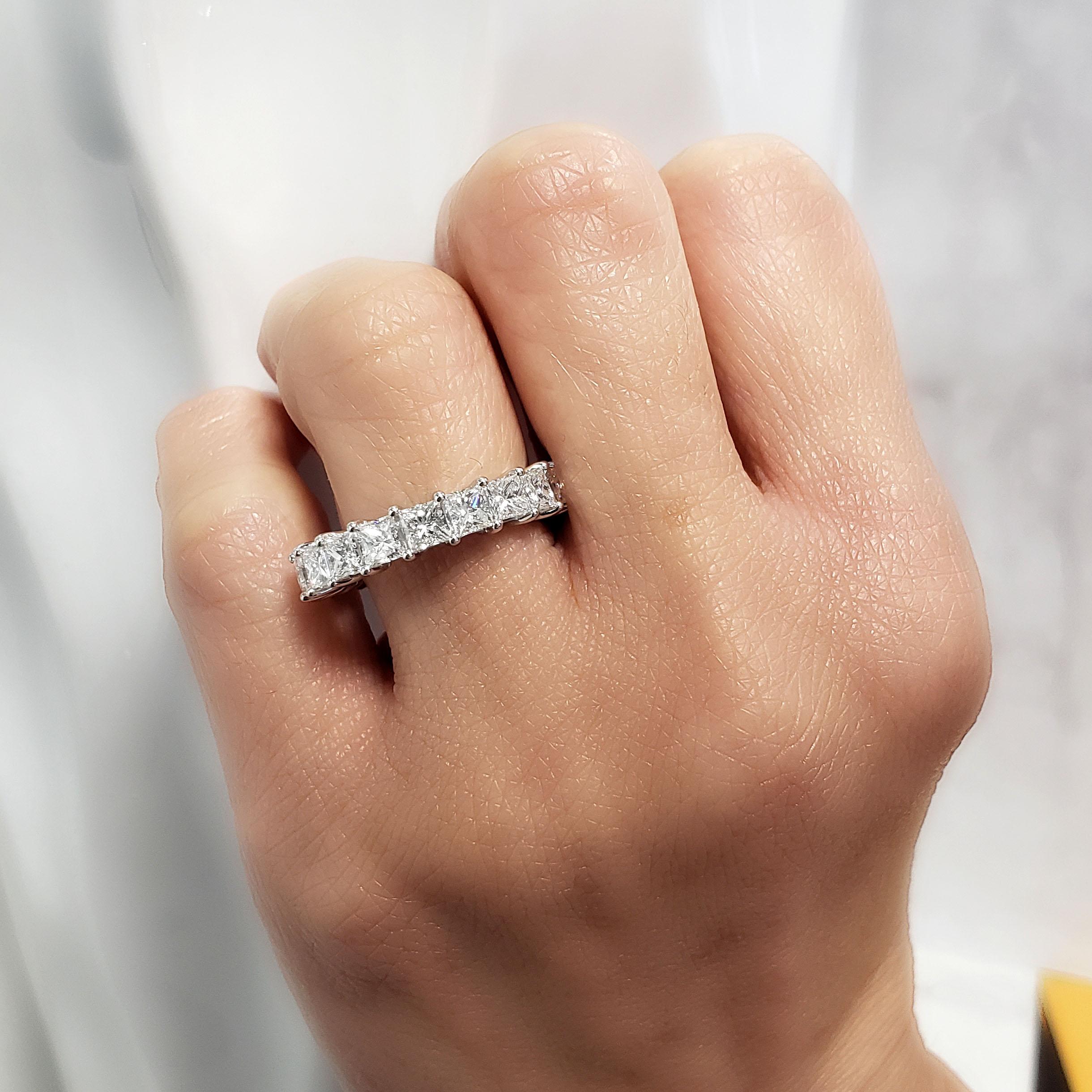 For Sale:  18k Princess Cut 5 Carat Eternity Ring Natural Diamonds F-G Color VS Clarity 8