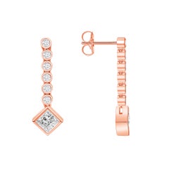 18K R-Gold Princess Square Drop Earring, Dangling Earring, Dainty Bridal Jewelry