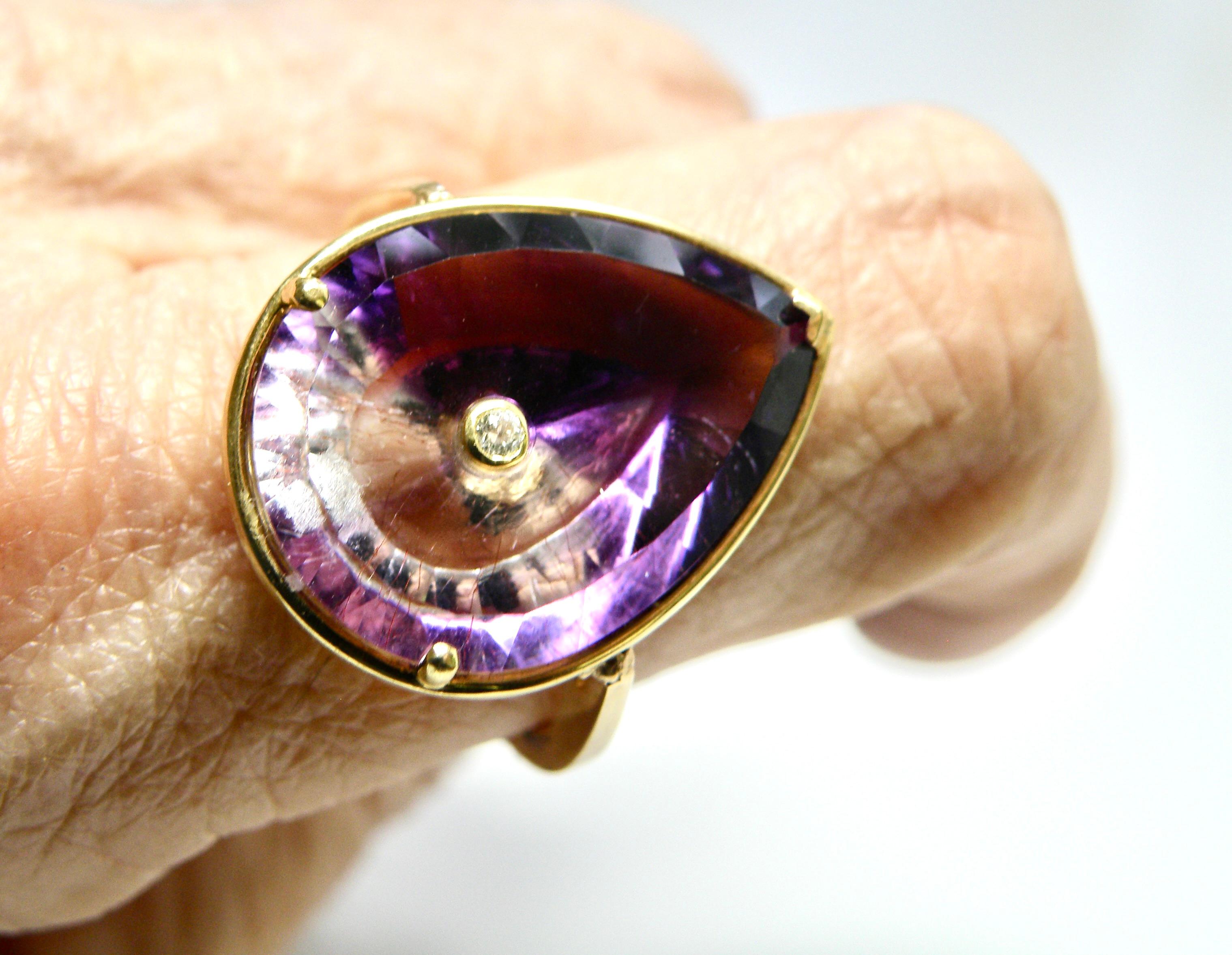 Women's or Men's 18k Rare Moroccan Amethyst ring with accent diamond For Sale