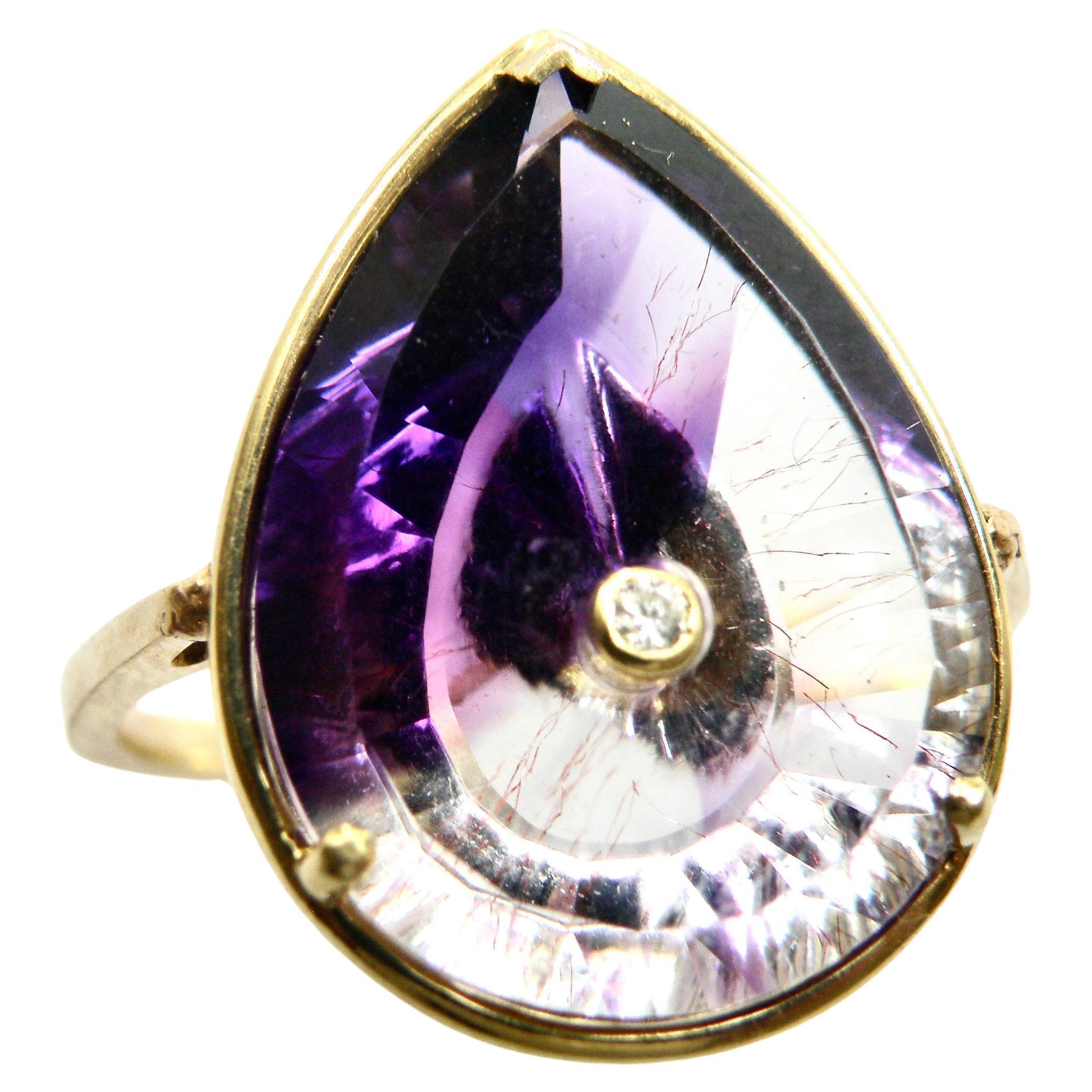 18k Rare Moroccan Amethyst ring with accent diamond For Sale