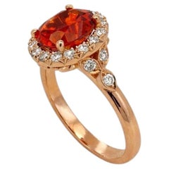 18k Red Gold Cocktail Ring Natural Sapphire brilliant cut diamonds