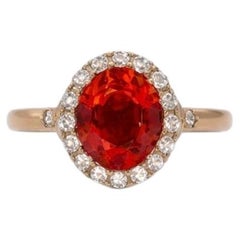 18k Red Gold Cocktail Ring Natural Sapphire brilliant cut diamonds