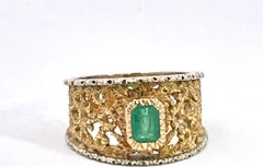 Italian 18K Gold Filigree Cocktail Ring with 0.65ct Emerald Center