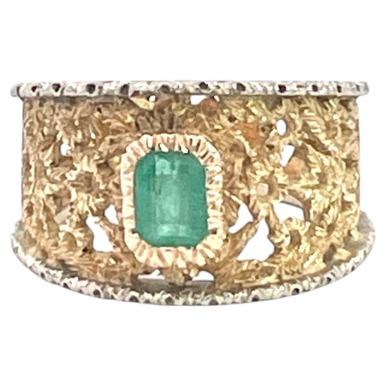 Italienischer 18K Gold Filigraner Cocktail Ring mit 0,65ct Smaragd in der Mitte