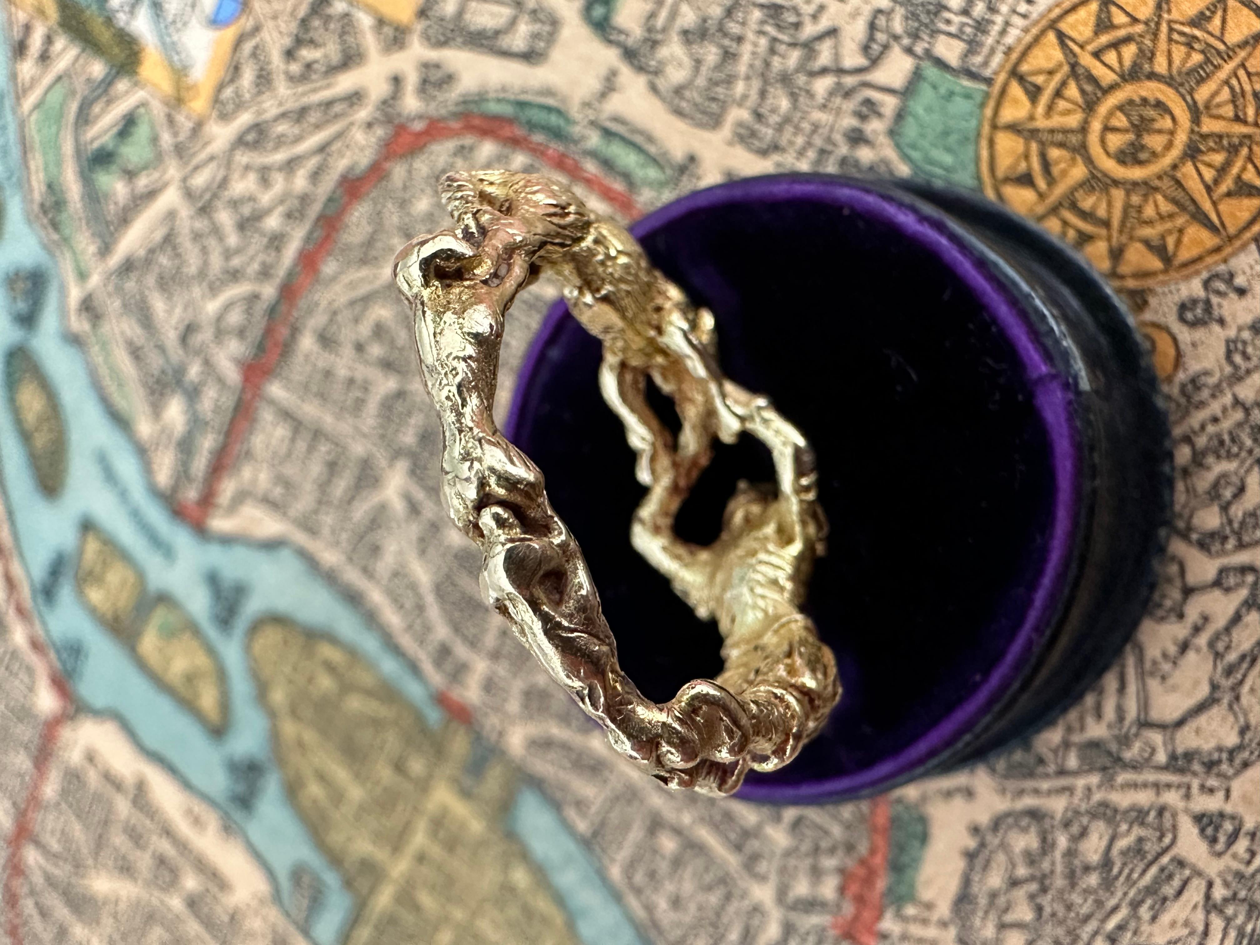 From the pages of “Rings: the Alice and Louis Koch collection.” The ring seen here is a faithful reproduction of a German renaissance ring depicting a hunter and boar locked in heated combat. As the story goes, Louis Koch made a replica of the