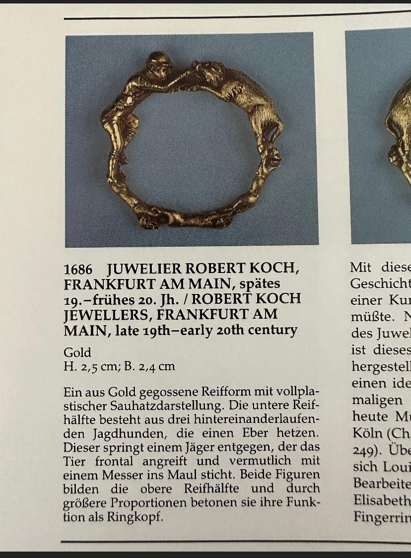 18K Ring mit Jägern, Fischen und Hunden im Renaissance-Revival-Stil für Damen oder Herren im Angebot