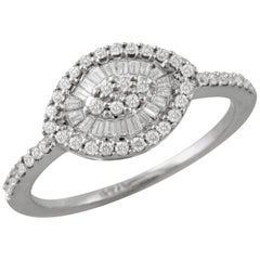 18K Retro White Gold Evil Eye Marquise Cocktail Ring w/Baguette Diamonds .41 ct.