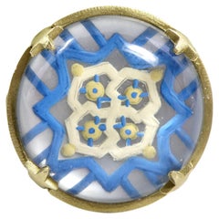 18k reverse crystal hand painted flower ring