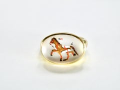 18K Reverse Crystal Mother of Pearl Hand Painted Brown War Pony Ring