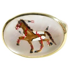 18K Reverse Kristall Perlmutt Hand gemalt Brown War Pony Ring