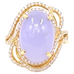 18K RG Lavender Jadeite Diamond Ring A-Grade, GIA Gemologist Appraisal Sz 7
