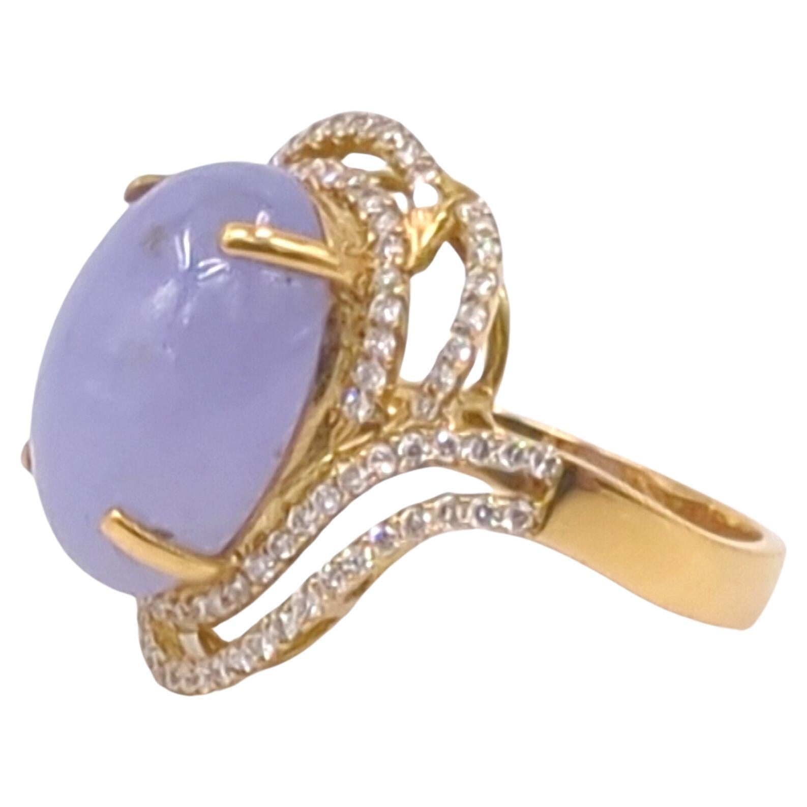 Cabochon 18K RG Lavender Jadeite Diamond Ring A-Grade, GIA Gemologist Appraisal Sz 7 For Sale
