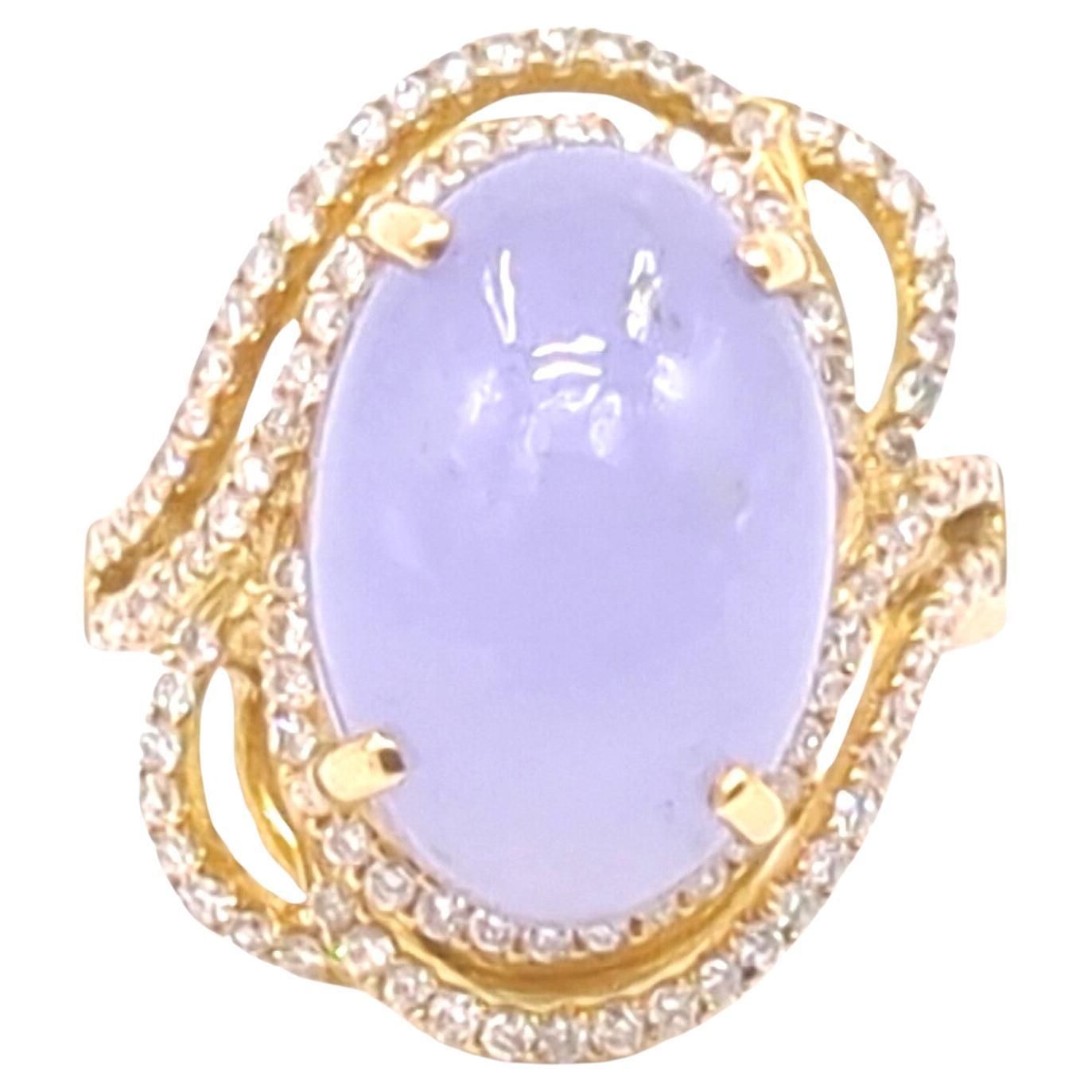 18K RG Lavender Jadeite Diamond Ring A-Grade, GIA Gemologist Appraisal Sz 7