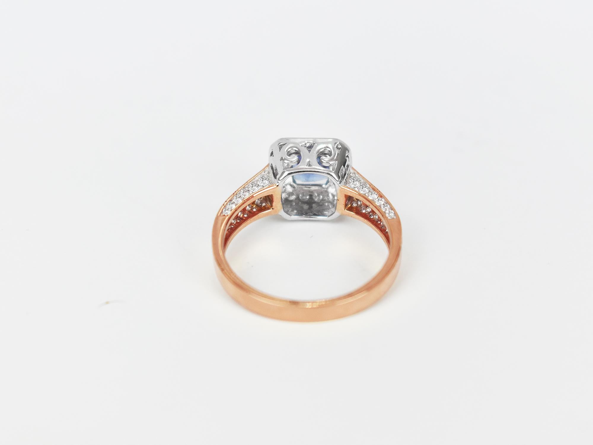 Old Mine Cut 18k Ring 2 Tone Ring White & Rose Gold Ring Diamond Ring Blue Sapphire Ring For Sale