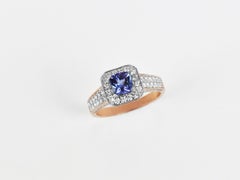 18k Ring 2 Tone Ring White & Rose Gold Ring Diamond Ring Blue Sapphire Ring