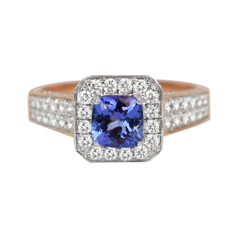 18k Ring 2 Tone Ring White & Rose Gold Ring Diamond Ring Blue Sapphire Ring For Sale