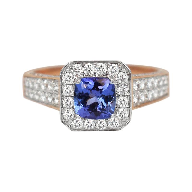 18k Ring 2 Tone Ring White & Rose Gold Ring Diamond Ring Blue Sapphire Ring