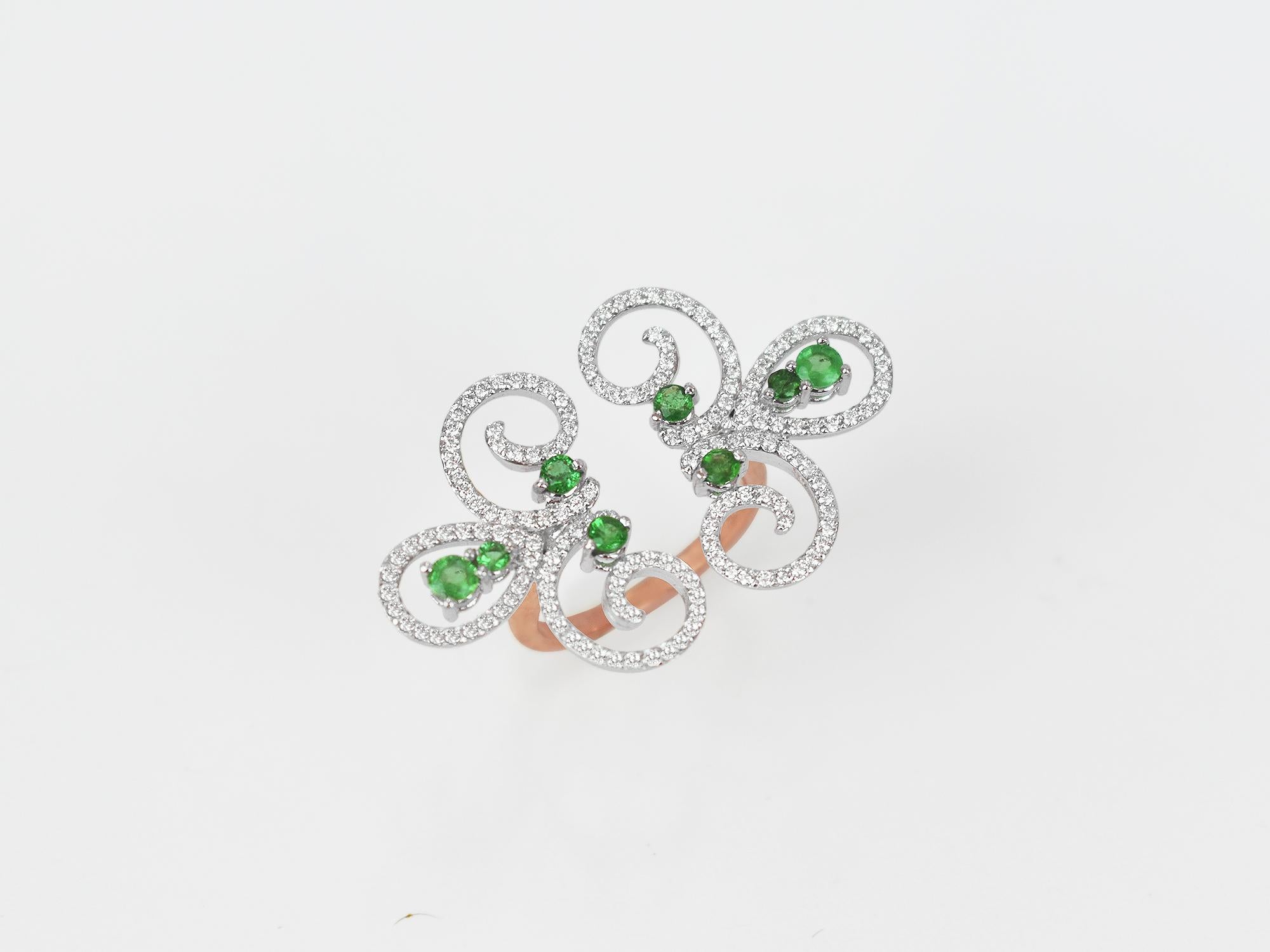 Art Nouveau 18k Ring 2 Tone Ring White & Rose Gold Ring Diamond Ring Emerald Ring Emerald For Sale