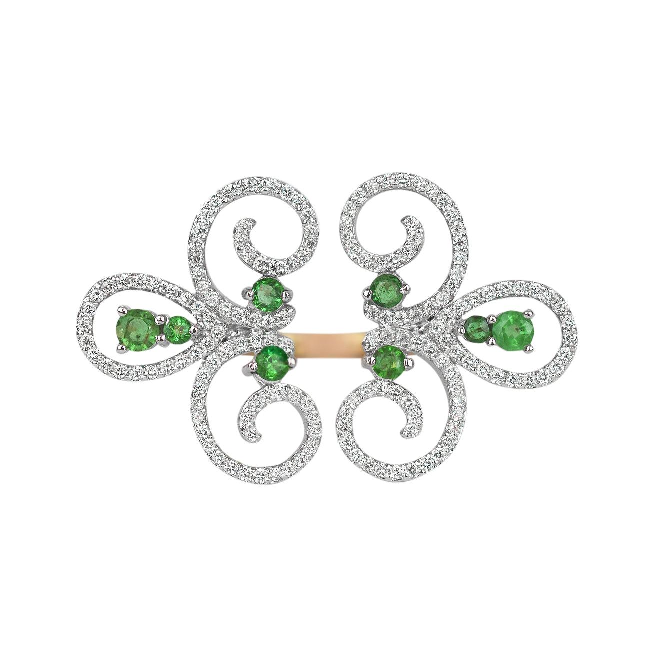 18k Ring 2 Tone Ring White & Rose Gold Ring Diamond Ring  Emerald  Ring Emerald Rounds Ring  2 Tone Gold Fancy Ring
   A fashion Art Nouveau floral ring meticulously crafted to mesmerize. Each part of this art piece shows the passion for jewelry