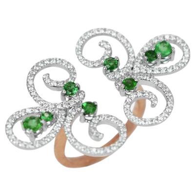 18k Ring 2 Tone Ring White & Rose Gold Ring Diamond Ring Emerald Ring Emerald For Sale