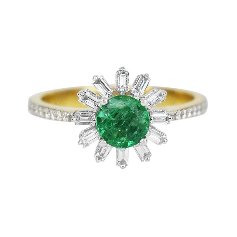 18k Ring 2 Tone Ring White & Yellow Gold Ring Diamond Ring Emerald Ring For Sale