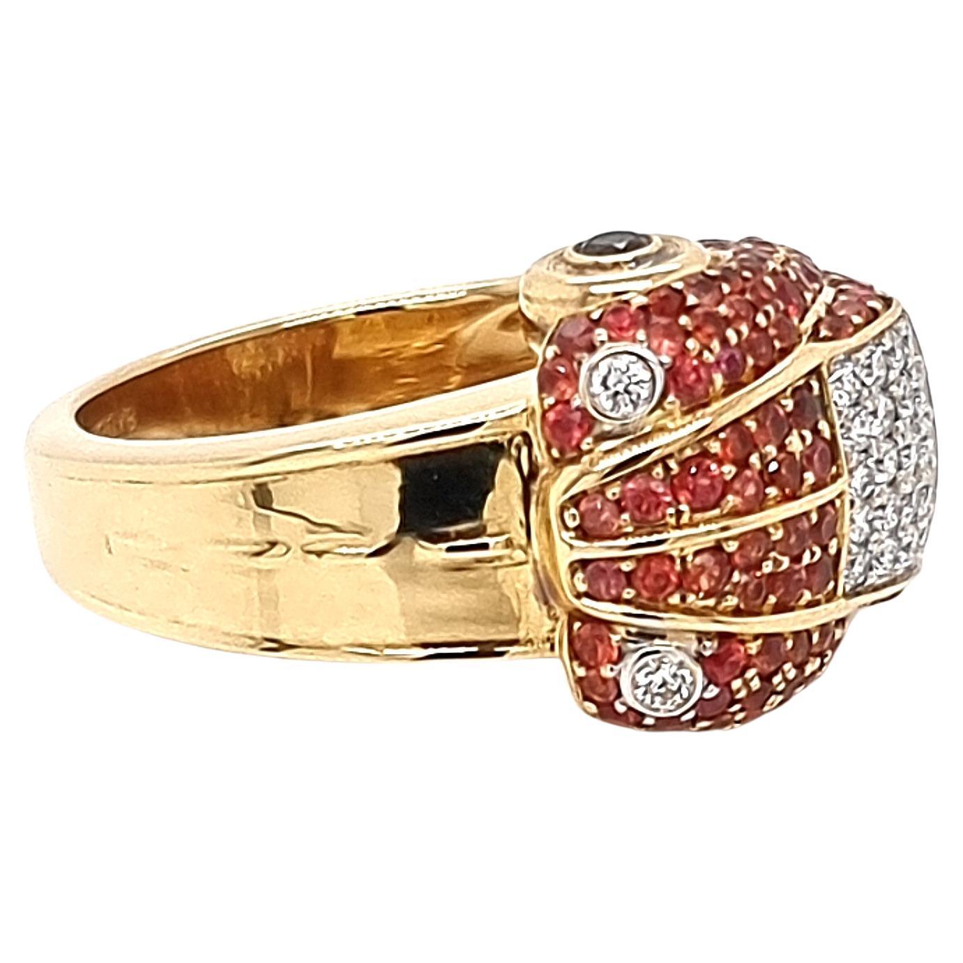 18k Ring by Votive with White Diamonds, Black Diamonds and Orange Sapphires For Sale