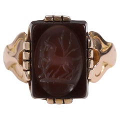 Antique 18K Ring Intaglio Engraved Sardonyx Depicting Horse, English, Circa 1850