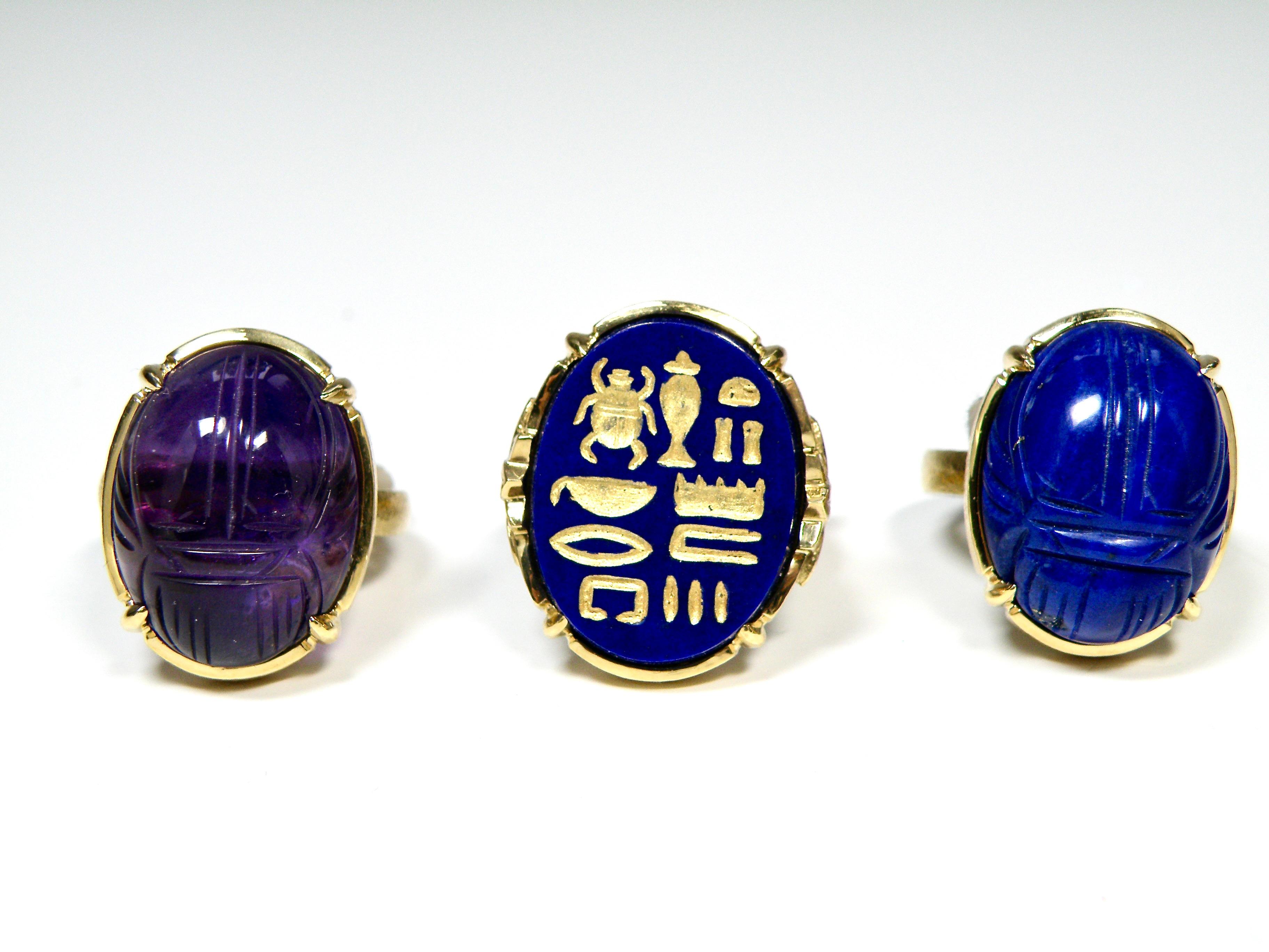 Anello in lapis 18k Intaglio, cartiglio di Nefertiti in vendita 2